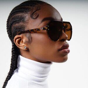 Leopard Flat Top Oversized Frame Sunglasses